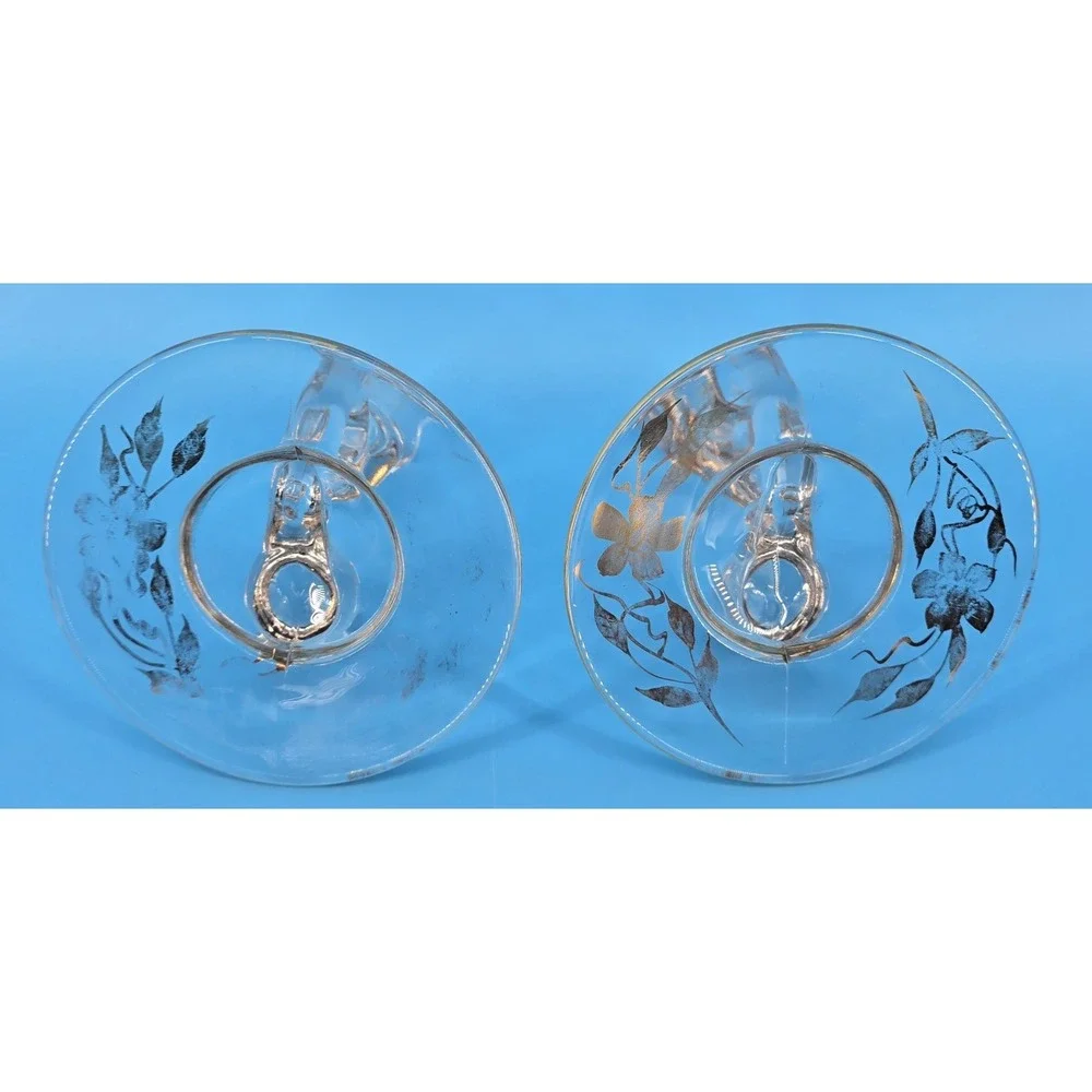 Set of 2 Vtg Paden City Comet Candlestick Holders Glass Gold Floral‎ 1940's